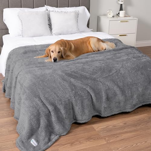 PetAmi Sherpa Waterproof Dog Blanket for Pet Cat Queen 90x90, Light Gray