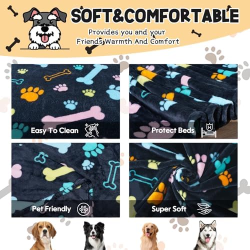 Rezutan Premium Blanket for Large Dogs, Cute Paw Pattern, Black 60x50 Inch