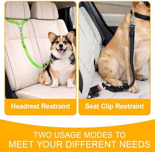 2-Pack Dog Car Seat Belt, 3-in-1 Headrest-Mounted Dog Seatbelt for Car, Adjustable Nylon Pet Safety Leash with Elastic Buffer & Reflective Stitching, Durable Car Harness for Dogs Fits Most Vehicles