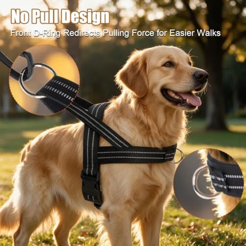 No Pull Dog Harness Front Clip, Escape Proof Dog Harness,Reflective Durable Harness for Safe Daily Walking for Medium Large Dog(Black,S)