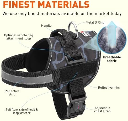 Dogline Dog Harness, Reflective No-Pull Adjustable Vest with Handle for Walking, Training, Breathable, No - Choke Harness for Small, Medium or Large Dogs Room for Patches Girraffe Grey XL 33"-46"