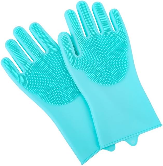 Premium Pet Grooming Gloves (1 Pair) - 3,000 Soft Silicone Tips for Bathing, Deshedding & Massage - Heat Resistant, 5-Finger Grip - Cats/Dogs/Rabbits (Green)