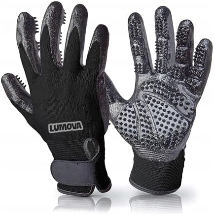 Pet Grooming Glove – Patented Rubber-Massage Shedding Bath & Hair Remover for Dogs, Cats & Livestock – Lightweight, Flexible, Secure Fit (Black)