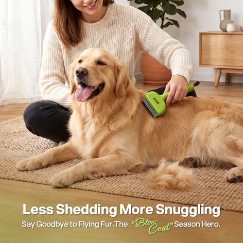 Pecute Self-Cleaning Undercoat Rake for Dogs Cats with Thick Double Coats