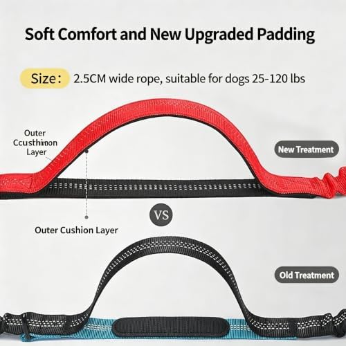Hands Free Dog Leash with Adjustable Waist Belt, Shock Absorbing Bungee Running Dog Leash with Reflective Stitches, Soft Padded Handle & Dual D-Ring Clips for Medium Large Dogs, Fits 25-120 lbs Dogs