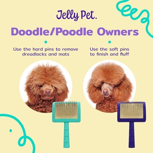 Jelly Pet Universal Slicker Brush for Dogs, Dog Grooming Brush, Remove Tangles/Dead Undercoat, Tuffer Than Tangles, Doodle Huskie Sheep Dog Golden Retriever German Shepherd, Soft Pin, Purple, Large