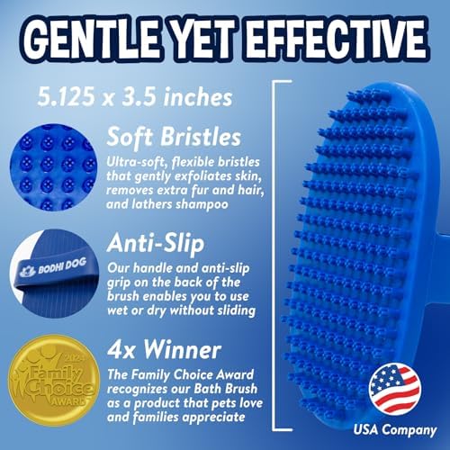 Bodhi Dog Shampoo Brush - Pet Grooming & Bath Supplies for Dogs and Cats - Bath Brush for Long & Short Hair - Premium Scrubber for Shower, Showerhead, Sprayer & Bathing (One Pack, Blue)
