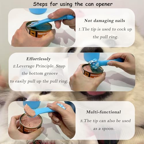 Original Canned Dog Food Storage Container & One Can Spoon | Silicone Can Cover Pet Food Sealer & Cute Paw Shape Opener Spatula | BPA Free, Airtight, Dishwasher & Freezer Safe (Blue+Pink)