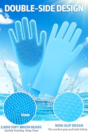Pet Grooming Glove for Dogs & Cats – Winter Shedding Control Deshedding Brush & Hair Remover with 3,000 Soft Silicone Tips – Wet & Dry Bath Mitt – Heat Resistant & Anti-Slip – Blue