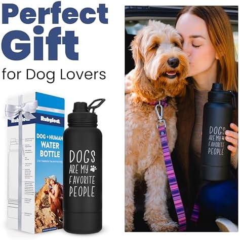 Rubyloo Dog Water Bottle w/Detachable Bowl for Dog Lovers, Favorite People