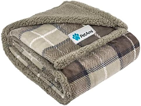 PetAmi Dog Blanket for Medium Small Pet Cat Puppy Kitten, 60x40 Plaid Taupe