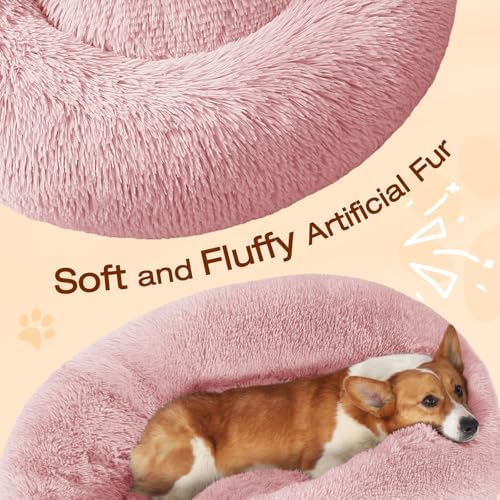 JOLLYVOGUE Dog Bed, Calming Anti-Anxiety Large Dog Bed, Fluffy Donut Cushion for Medium and Large Pets (27")