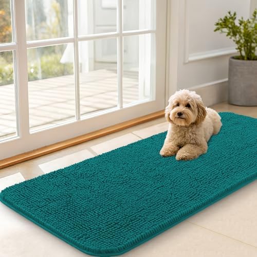 OLANLY Dog Door Mat for Muddy Paws 47x20, Super Absorbent Chenille Mud Mat