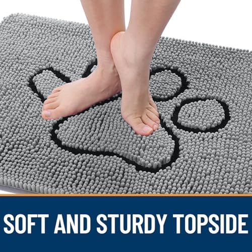 OLANLY Dog Door Mat for Muddy Paws 47x20, Paw Print Design Chenille Mud Mat