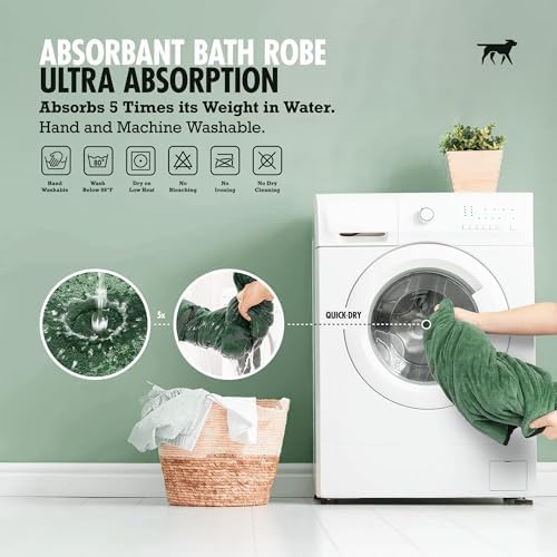 Tuff Pupper Fast Drying Dog Bath Robe | 800 GSM Plush Dog Towel Bathrobe/Dressing Gown | Super Absorbent Pet/Puppy Bathrobe | Adjustable Hood & Belly Strap | Super Soft | Fast Drying (XS, Green)