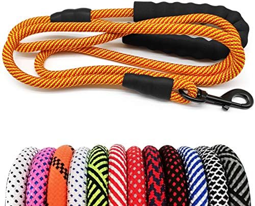 MayPaw Heavy Duty Rope Dog Leash, 3/4/5/6/7/8/10/12/15 FT Nylon Pet Leash, Soft Padded Handle Thick Lead Leashes for Large Medium Dogs (Orange, 1/2" * 8')