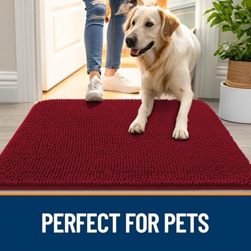 OLANLY Dog Door Mat for Muddy Paws 30x17, Super Absorbent Chenille Mud Mat