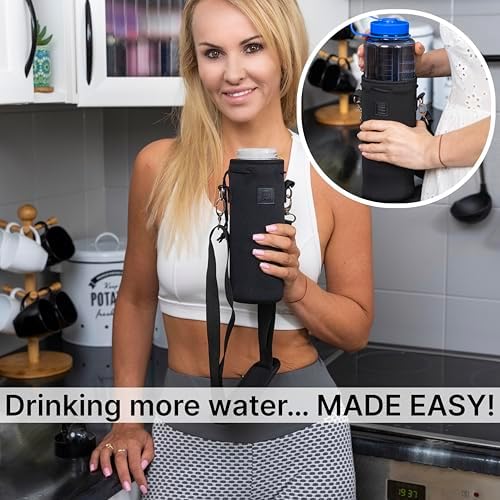 Made Easy Kit Water Bottle Carrier Insulated Neoprene - Adjustable Padded Shoulder Strap - Sling Pouch for Glass Bottle, Stainless Steel Tumbler - 5 Sizes (Teal, Extra Large)