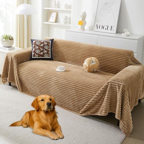 HAOMAIJIA Faux Fur Sofa Covers Couch Covers for 3 Cushion Couch Sofa Pet Friendly Soft Non Slip Couch Cover for Dogs Washable Sectional Couch Covers L Shape Furniture Protector (Khaki, 71"x150")