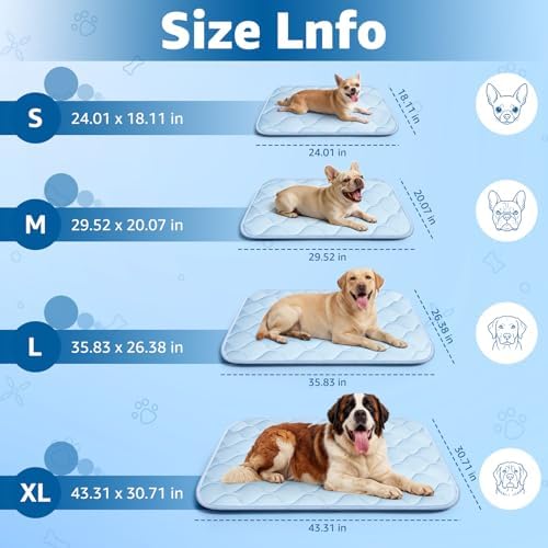 Pet Cooling Mats for Dogs, Cooling Pet Outdoor & Indoor Use with Waterproof Cover, Summer Cool Pad for Dogs Cats 29" x 18", Non-Slip Washable Pet Blanket for Crate Kennel Travel (Cryo Ice Blue)