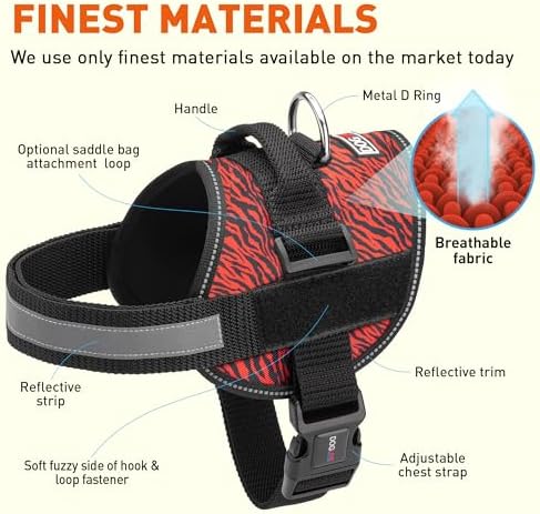 Dogline Dog Harness, Reflective No-Pull Adjustable Vest with Handle for Walking, Training, Breathable, No - Choke Harness for Small, Medium or Large Dogs Room for Patches Zebra Black/Red S 18"-24"