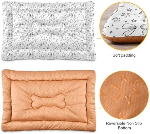 Dog Crate Bed Mat Ultra Soft Fluffy Crate Pads with Black Bows Non Slip Bottom Design Lightweight Washable Kennel Pad for Large Dogs Cats Sleeping (24" X 36")