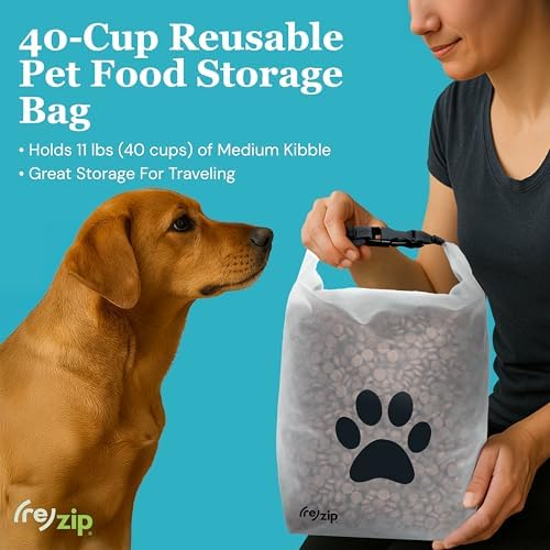 (re)zip Large Pet Food Storage Bag & Kibble Carrier, 40-Cup Roll Top, Black