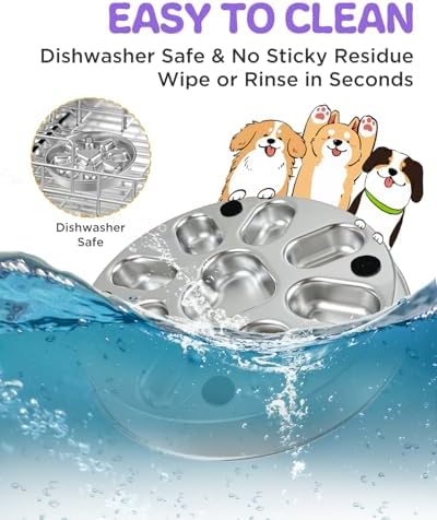 Slow Feeder Dog Bowls with Non-Slip Mat, Stainless Steel Metal Slow Feeder for Small & Medium Dogs, 2 Cups Pet Bowl for Slows Down Eating, Dishwasher Safe, Anti-Gulping Dog Bowl -2 Pack