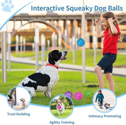 RICHIE Ultra Durable Squeaky Dog Balls 3 Inch for Large Medium Dogs, Tough Chew Toys for Aggressive Chewers, Floating Fetch Balls for Pool Play, Teeth Cleaning Dog Toys 3 Pack Red + Blue + Blue
