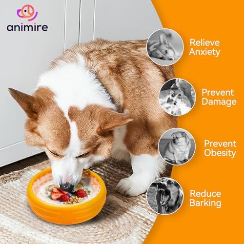 Dog Lick Bowl, Animire Freeze Lick Mat for Dogs, Non-Slip Slow Feeder Licking Bowl Enrichment Treat for Distraction Anxiety Relief, Food Grade Silicone, Dishwasher Safe(Orange,L)