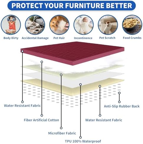2026 Waterproof Sofa Dog Blanket (30"x70") Comfy Couch Sofa Mat for Pets with Anti-Slip Back, Universal Incontinence Lightweight Liner Pad for Furniture Car Picnic etc Durable Washable, Wine Red