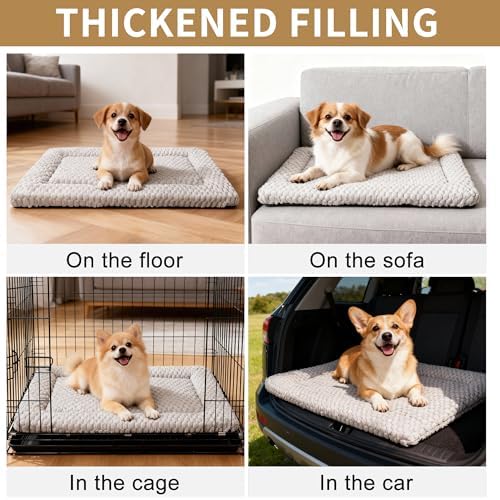 Dog Bed Mat,Reversible & Ultra Soft Kennel Pad-Machine Washable Pet Bed for Dogs & Cats-All-Weather Crate Liner for Crates,Carriers & Travel (Light Gray, 24" L x 18" W x 1.5" Th)