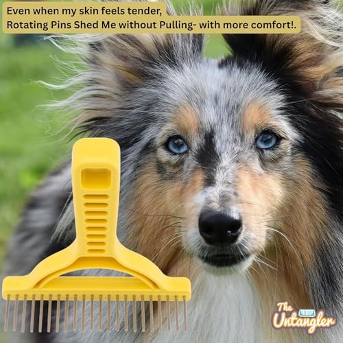 The Untangler Rakes for Grooming and Shedding -silky smooth rotating teeth to easily collect loose hair (Yellow, Extra-Long)