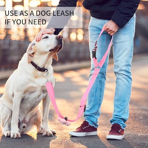 YAOHDAO Dog Seat Belt Harness for Car, Restraint Adjustable with Elastic Bungee Buffer Headrest for Vehicle, 360 Degree Swivel Nylon Pet Safety Seat Belts Car Harness (Pink with Flowers)