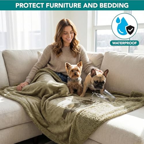 PetAmi Waterproof Dog Blanket for Small Dog Puppy Cat, 29x40, Taupe Sherpa