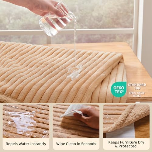 Qeils Waterproof Calming Dog Blanket for Medium Dogs, Noiseless Soft Plush Pet Blanket for Cats, 500GSM Thick Faux Fur Pet Throw, Couch Furniture Protector for Puppy, Sand Beige, 30x40IN