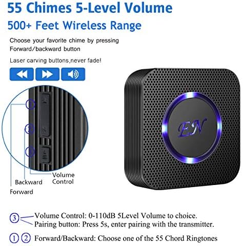 Dog Door Bell, Wireless Doggie Doorbells for Potty Training, Door Bell for Dogs to Go Outside, Dog Bells (Black, 1 Receiver 4 Transmitters)
