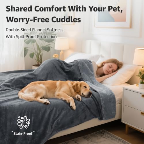 LOOBANI Waterproof Blanket for Queen Bed, Reversible Soft Flannel, 80"x90"
