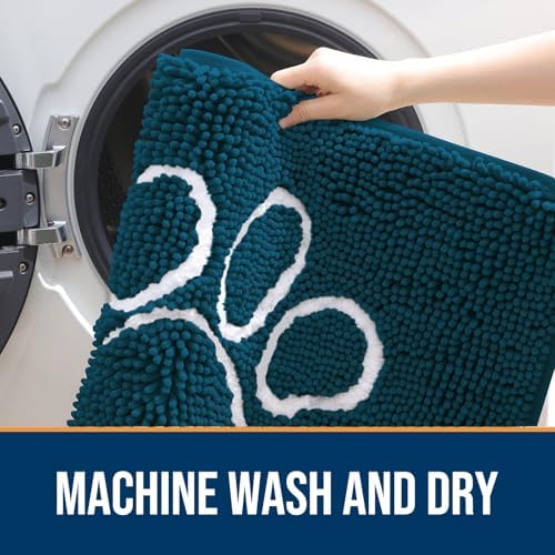 OLANLY Dog Door Mat for Muddy Paws 59x20, Paw Print Design Chenille Mud Mat
