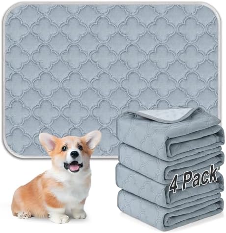 FunFurry Washable Pee Pads for Dogs - 4 Pack Reusable Pee Pads，Waterproof Puppy Pads，Pet Training Pads，Super Absorbent with Dog Paw Shape Non-Slip Backing (Light Grey, 18" X 24" - 4 Pack)