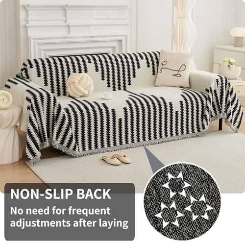 HAOMAIJIA Boho Sofa Covers for 3 Cushion Couch - Pet Friendly Soft Thick Non Slip Cover for Dogs - Washable Sectional L Shape Furniture Protector (Black, 71"x118")