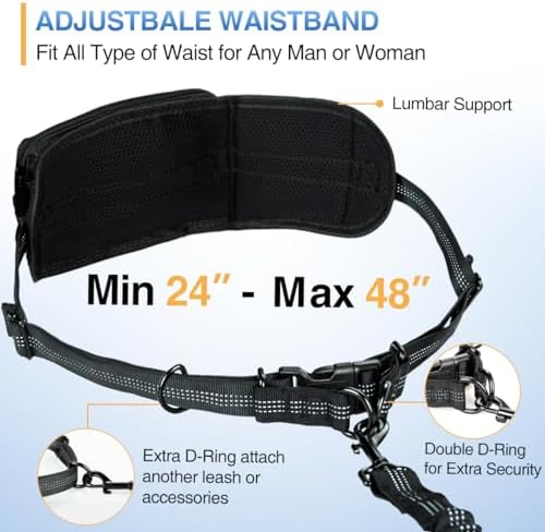 Kytely Hands Free Dog Leash with Zipper Pouch, Wide Padded Waist Dog Running Leash, Dual Padded Handles, Retractable Bungee for Walking Jogging Training Hiking