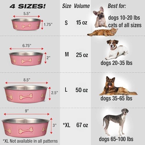 Loving Pets Bella Dog Bowls- Stainless Steel Dog & Cat Bowls - Spill Proof Dog Food Bowl, Cat Bowl, Puppy Essentials & Pet Supplies Great for Home & Travel (Small 10-20 lbs, Coastal Pink)