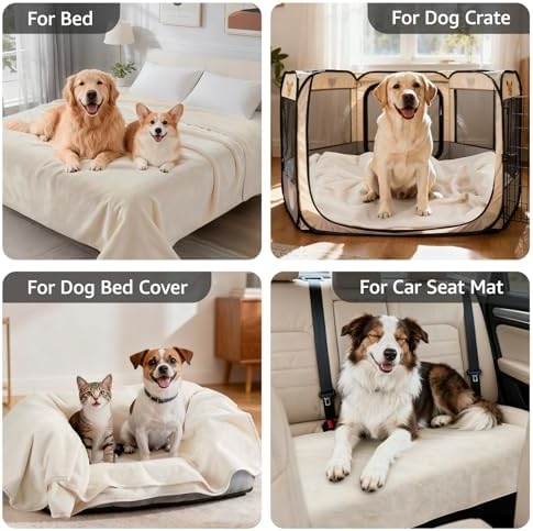 LOOBANI Waterproof Dog Blanket for Small Dogs, Pet Blanket 30" x 40", Beige