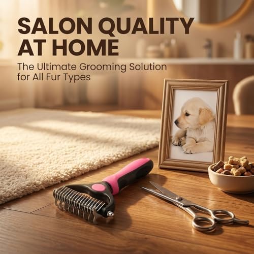 Sakerplus Double-Sided Pet Grooming Rake,Dematting Undercoat Rake for Dogs and Cats, 2-in-1 Dematting Comb, Pet Grooming Rake for Long Hair Pets (Blue+Pink, large+small)