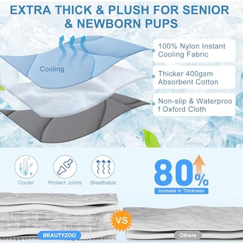 BEAUTYZOO Cooling Mat for Dogs & Cats, Dog Cooling Mat Q-Max>0.4, Double-Sided Pet Cool Pads for Summer, Crate, Kennel, Waterproof Outdoor Cooling Bed, Non-Gel Washable Chill Mats 43"x39" Leaf Shaped