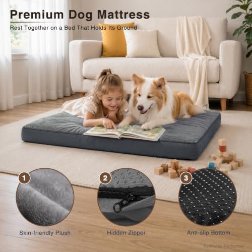 NUPIDA Waterproof Medium Dog Bed for Crate with Washable Cover, 29x18, Grey