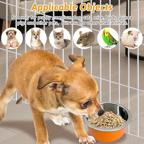 Hamiledyi Crate Dog Bowl Cat - Removable Stainless Steel Hanging No Spill Pet Bowl for Kennels Durable Detachable Design Fits Small Medium Dog Cages (2 Pcs, Orange