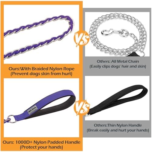 Chain Dog Leash, Bite-Proof Metal Leash, with Padded Handle