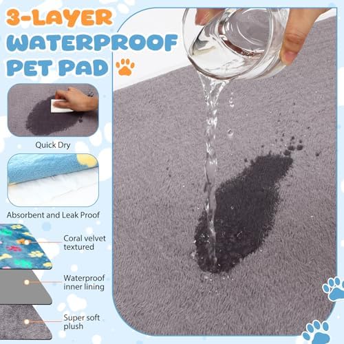 Tegeme 6 Pcs Waterproof Pet Blanket Paw Print Fleece Throw, 30 x 20 Inch